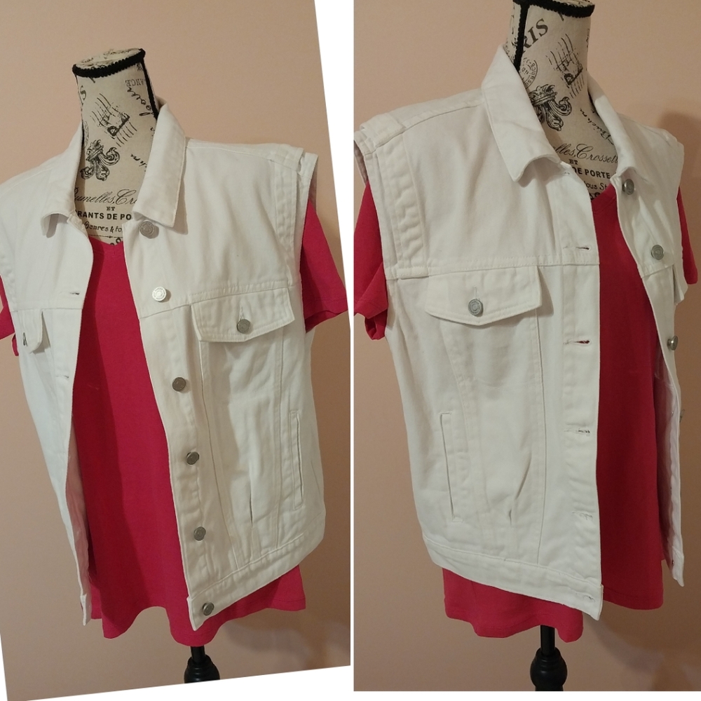 KANCAN 80s inspired WHITE DENIM VEST Brand New w/o Tags- M